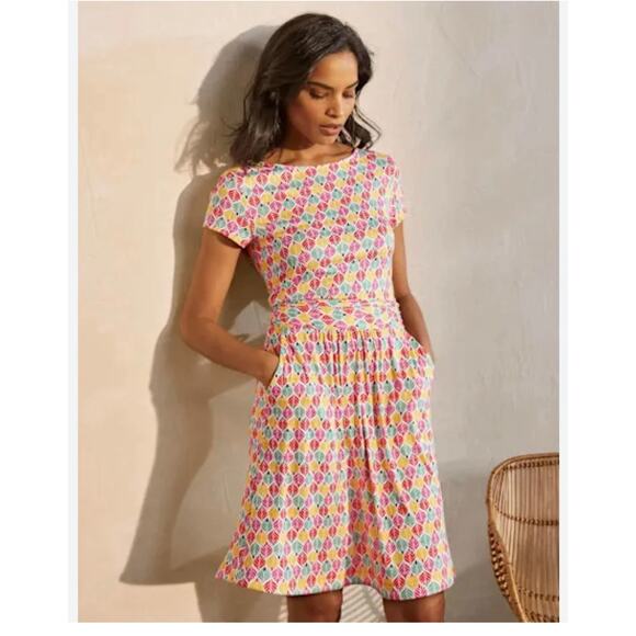 Boden Women's 4 Petite Small Dress Palm Print Multicolor Knee Length - Picture 1 of 7